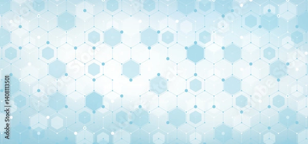 Fototapeta Modern health care or medical background design. Health care innovation concept. Horizontal header web banner. Abstract geometric background with hexagon shapes for medicine, science, chemistry.