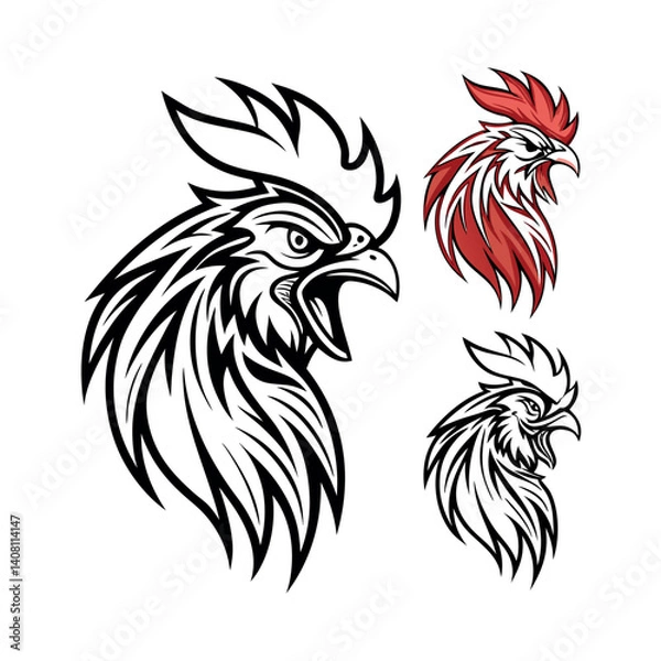 Fototapeta Two stylized rooster illustrations side by side, contrasting in color and detail.
