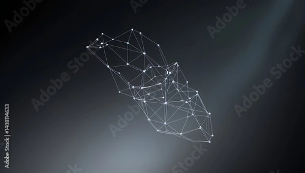 Fototapeta Elegant isometric wireframe shapes with delicate nodes float above a deep indigo-to-charcoal gradient, glowing subtly like constellations in a starless night sky.