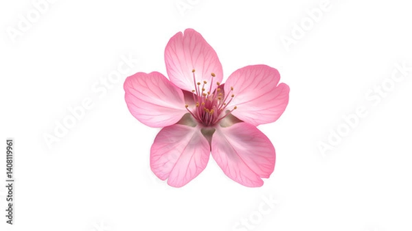 Fototapeta A single pink flower with a white background. The flower is the main focus of the image and it is the only thing that is visible. The flower is delicate and beautiful, and it gives off a sense of calm