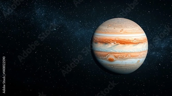 Fototapeta Jupiter planet with swirling clouds in starry space