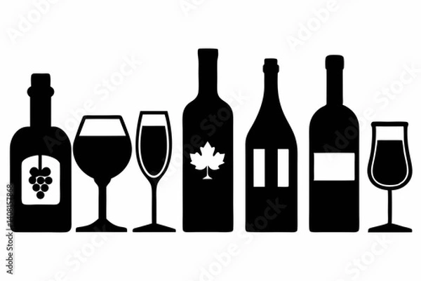 Fototapeta wine icon set sihouette black vector bundle