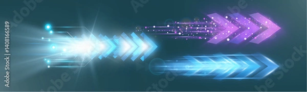 Obraz 	
Futuristic speed background with glowing arrows, motion blur, digital technology concept, fast-moving elements, dynamic light trails, high-tech energy flow, acceleration effect, sci-fi motion design
