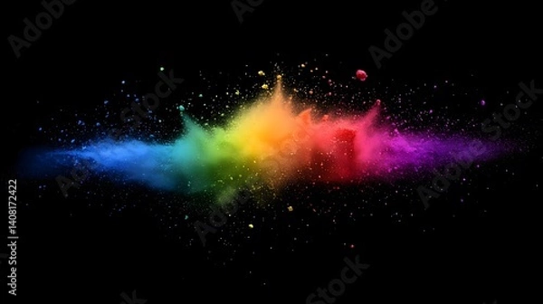 Obraz vibrant clash of colorful particles captured on a dark background, representing energy, scientific impact, and motion in an abstract explosion