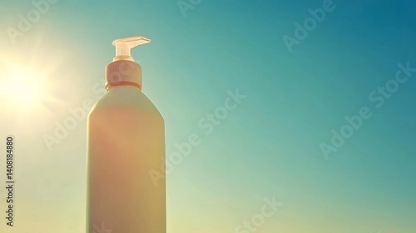 Obraz white skincare cream bottle placed under the bright summer sunlight, representing beauty, lifestyle, and wellness in a clean and minimal product concept