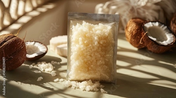 Fototapeta Coconut-derived natural sweetener blend in crystal form on a soft background