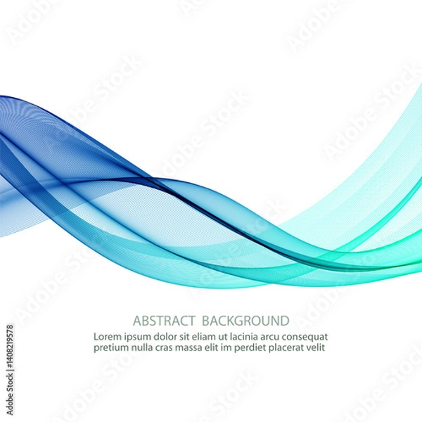 Fototapeta Horizontal blue transparent wave on white background, blue lines of the wave
