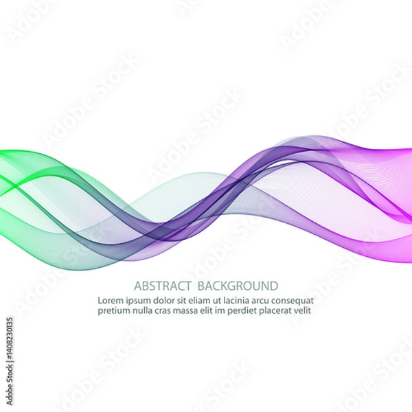 Fototapeta Smooth blue-purple transparent wave on white background, horizontal wave lines