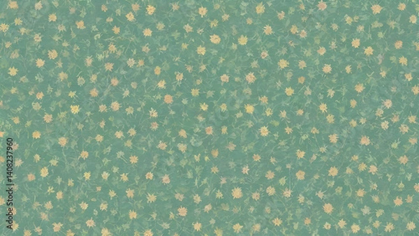 Fototapeta Seamless floral pattern creating a vintage wallpaper design with small flowers on a green background