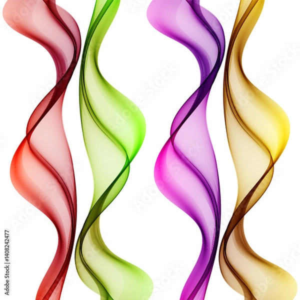 Fototapeta Set of vertical waves on white background, red, green, purple, yellow vertical waves, design element