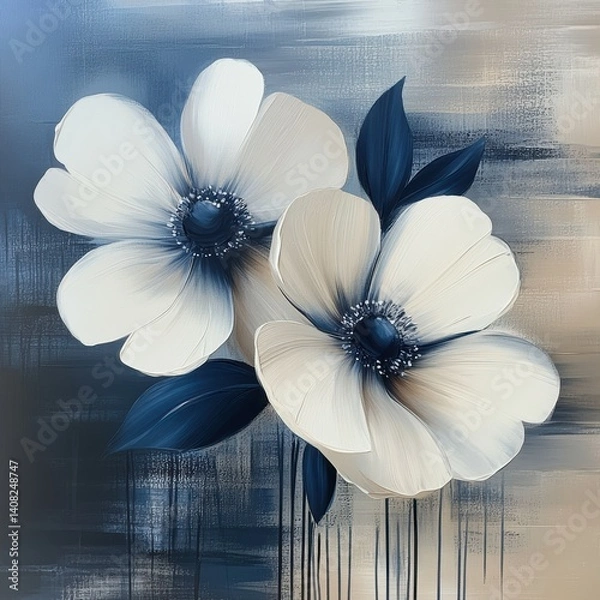 Obraz Two large flowers with soft petals by a textured background
