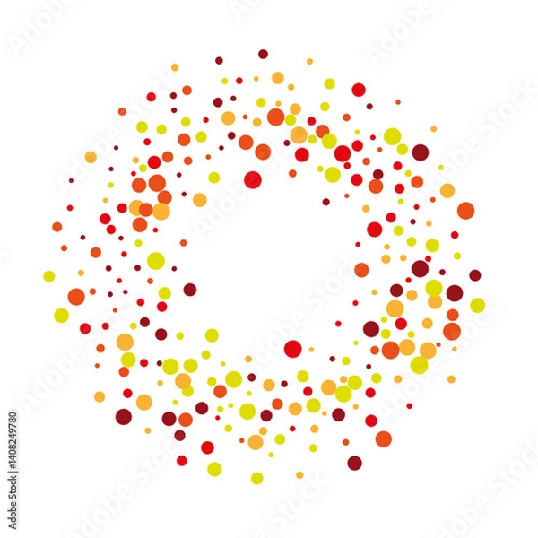 Fototapeta Round frame of red dots and yellow dots on white background