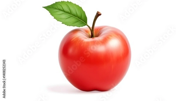 Fototapeta Create a vibrant digital illustration of a ripe fruit with a lush green leaf, set against a clean white background.