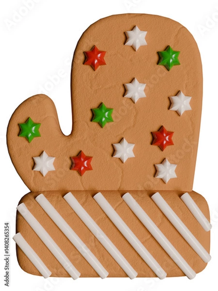 Obraz Gingerbread glove shape isolated. 3d rendering.