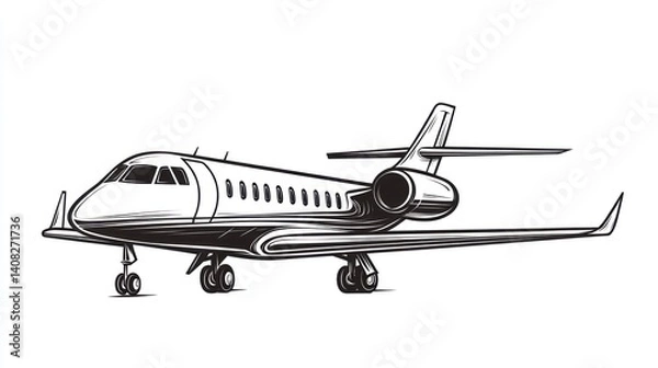Fototapeta A vintage-style illustration of a private jet on the tarmac.
