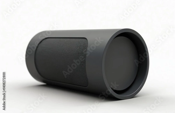 Fototapeta Sleek modern wireless portable speaker. Black audio device delivers quality sound. Elegant design suits home decor, enhances environment. Compact, lightweight tech, perfect for travel party fun.