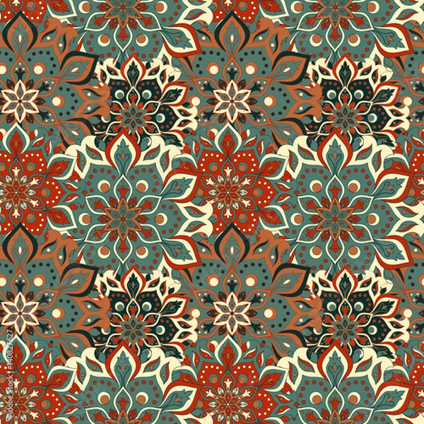 Fototapeta Seamless hand drawn mandala pattern.