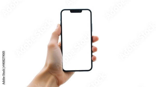 Fototapeta Photo of hand holding a smartphone isolated on transparent background.png