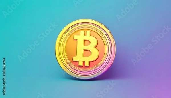 Fototapeta Bitcoin 3d icon illustration. Bitcoin vector icon illustration.  3d Icon of Bitcoin Isolated on Soft Pastel Background. Bitcoin blockchain cryptocurrency Crypto Market .