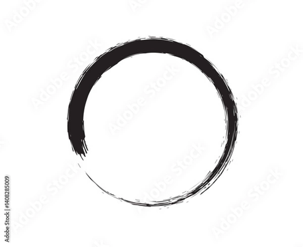 Obraz Black Ink Brush Circle, Minimal Zen Round Frame Design Element, Grunge circle made of black ink on the white background.