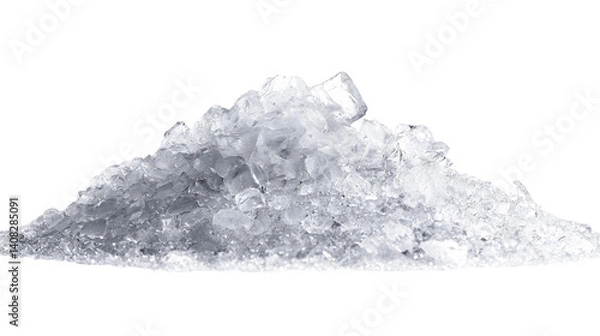 Obraz Pile of crushed ice with light sparkle, isolated on white, photorealistic PNG texture
