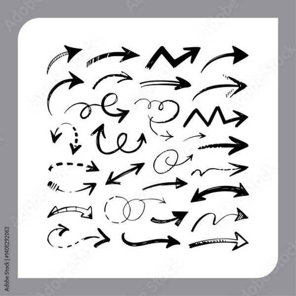 Obraz Curvy Arrow Collection in Hand Sketch Style
