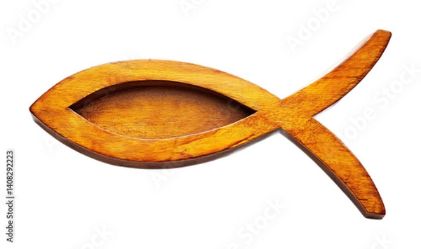 Fototapeta Christian Fish Symbol (Ichthys) for Religious Significance - Isolated on White Background
