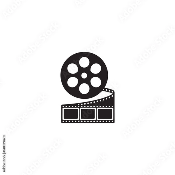 Fototapeta Iconic film reel and film strip graphic design,A simple, black and white graphic design of a film reel and film strip.
