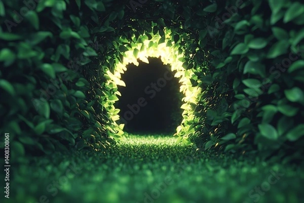 Obraz A pathway through lush, illuminated foliage.