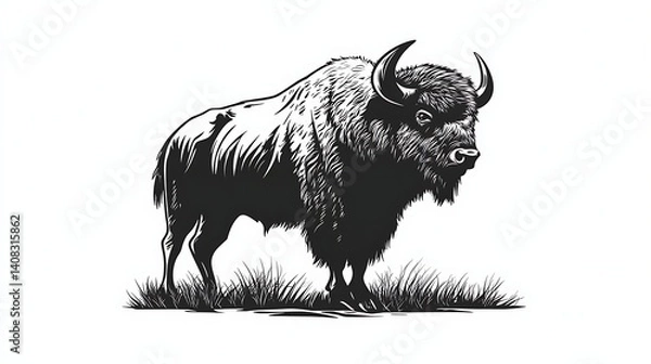 Obraz Standing buffalo in bold line vector style images