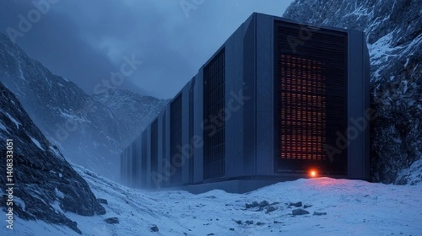 Fototapeta Architectural design for advanced data center in mountain location future concept for harsh environments