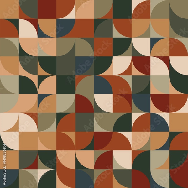 Fototapeta Seamless mosaic pattern with a simple and minimal design of multicolored geometric shapes. Bold color in a retro style. Decorative vector illustration for textile printing, packaging, and wrapping.