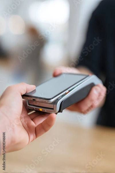 Fototapeta Contactless Payment by smartphone with nfc technology, payment terminal