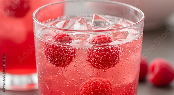 Fototapeta Refreshing Raspberry Cocktail With Ice Cubes For Summer Celebration