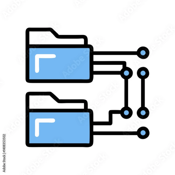 Fototapeta Connected Folders with Circuit Icon Representing Digital File Sharing and Data Network System