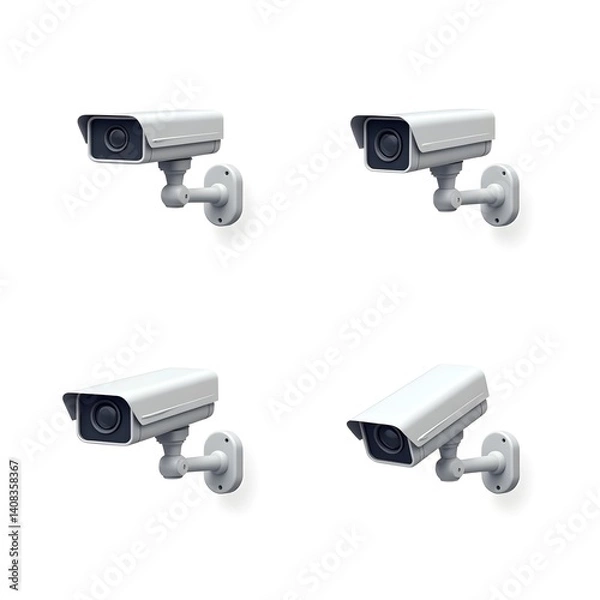 Fototapeta Set of CCTV security camera icon Safety Security Surveillance Network Police Authority Technology Vector Illustration
