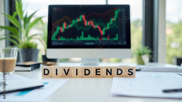 Fototapeta Financial growth investment concept with dividends and stock market analysis for business strategy