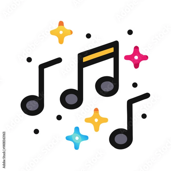 Fototapeta Music Notes with Sparkles Icon Representing Party Vibes and Celebration Music