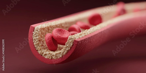 Obraz 3d Illustration of cholesterol buildup inside artery, blood cells and plaque. 