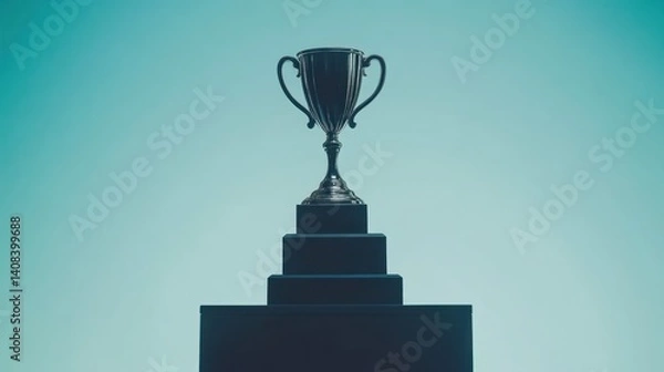 Fototapeta Elegant Trophy on Tiered Stand Against Gradient Background Achievement Symbol Recognition Awa