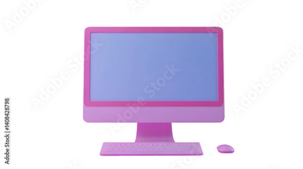 Obraz Pink Desktop Computer Setup with Keyboard and Mouse Modern Technology Design for Work or Play