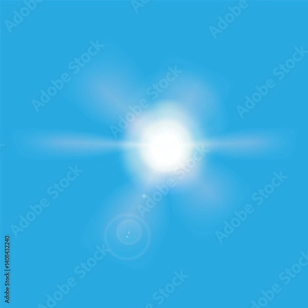 Fototapeta Bright sun shining in cloudless blue sky radiating intense light and warmth. EPS10 vector illustration. 
