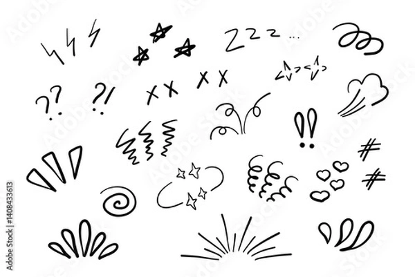 Fototapeta Scribble sketch underline, emphasis, arrow shape set. Hand drawn brush stroke, highlight, speech bubble, underline. Editable stroke. Simple vector illustration.