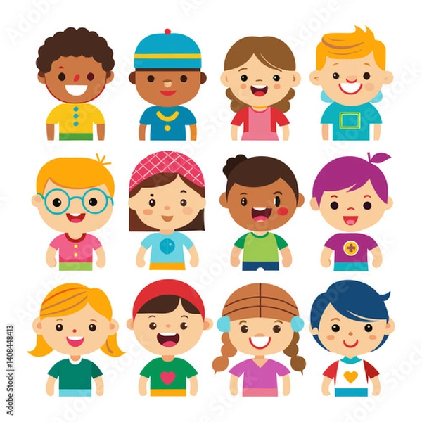 Fototapeta Boy and girl avatar Colorful icons set bundle vector design