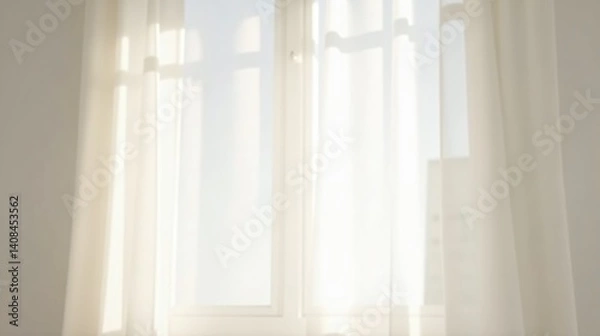 Obraz Translucent white curtains gently billow.