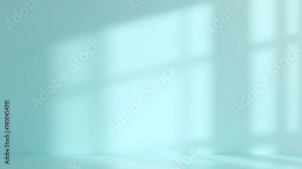 Fototapeta A serene blue interior with soft shadows and light.