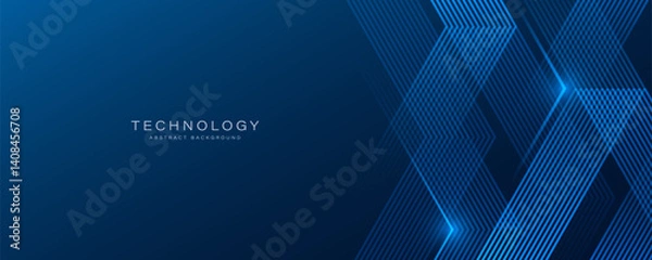 Obraz Abstract technology background with light effect. Shiny blue arrow lines pattern. Futuristic tech concept. Suit for business, corporate, website, presentation, banner, cover, flyer
