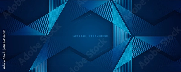 Fototapeta Modern abstract dark blue background. Geometric shapes line design elements. Futuristic graphic. Technology concept. Suit for banner, science, website, corporate, cover, business