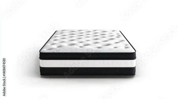 Fototapeta A double-sided queen-sized plush pocketed coil mattress isolated on a white background Featuring a luxurious Pillow Top with washable tufting, responsive springs, and breathable borders for ultimate c
