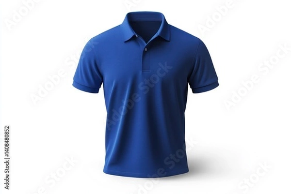Fototapeta A simple yet striking blue polo shirt, presented in a mock-up that captures its clean, tailored design The shirt is displayed front-facing with short sleeves, creating an inviting visual appeal